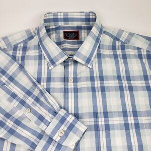 Untuckit Shirt Mens XL Blue Long Sleeve Button Up Plaid EUC Wrinkle Free Slim